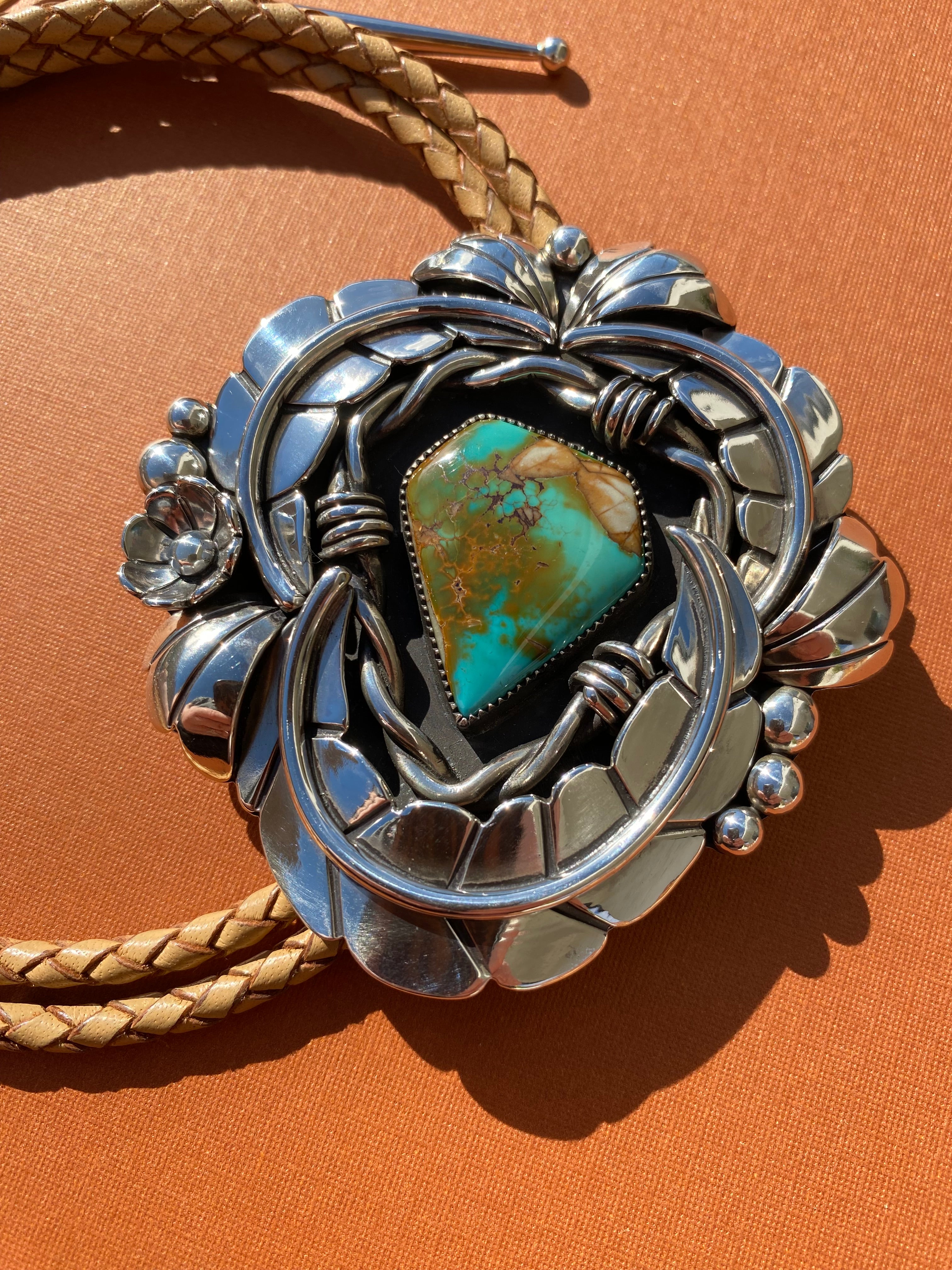 royston turquoise barbed and leafy bolo.