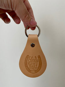 hi west silver leather key fob.